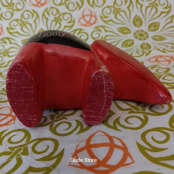 Soapstone 4.5" Elephant Red & Black Votive Candle Holder - Hand Cut & Painted - Picture 5 of 8